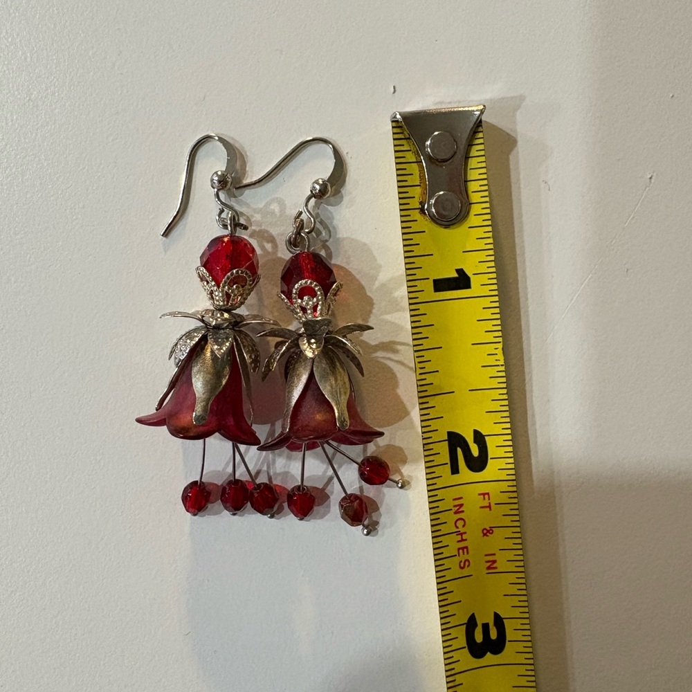 Red and Silver Floral Earrings